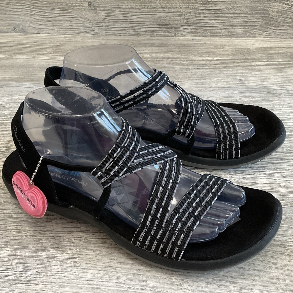 Skechers Womens 10 Reggae Slim Stretch Slinky Strapback Sandals Shoes 163072 NEW